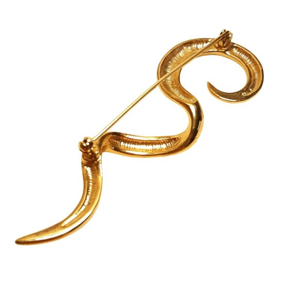 Abstract Gold Tone Snake-Like Brooch Pin With Curved Design For Women Or Collect - Picture 4 of 6